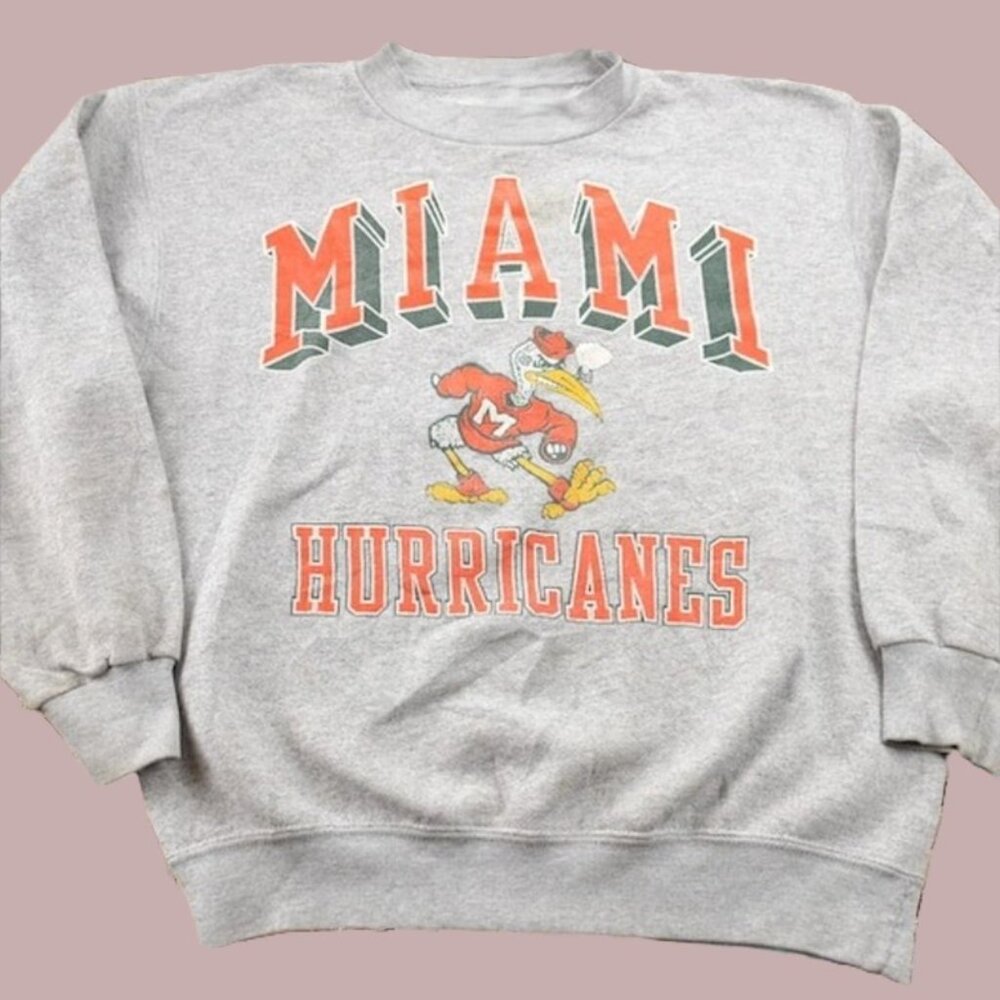 Vintage Style 1990s University of Miami Hurricanes Grey Collegiate Crewneck